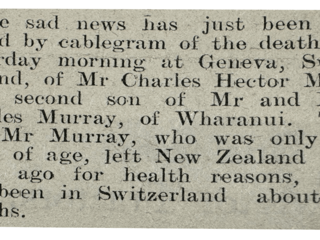 Historic newspaper clipping announcing death of young man in Geneva, Swiss heritage memorial church archive documentation